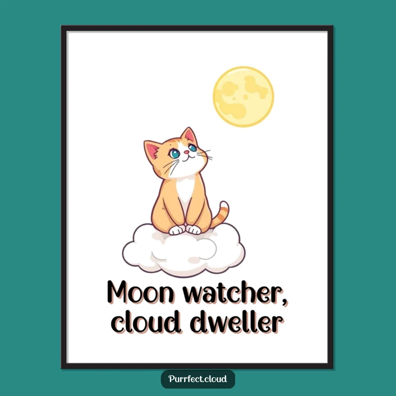 Free Printable Wall Art: Cat Gazing at Moon - Funny Downloadable Art for Dreamers