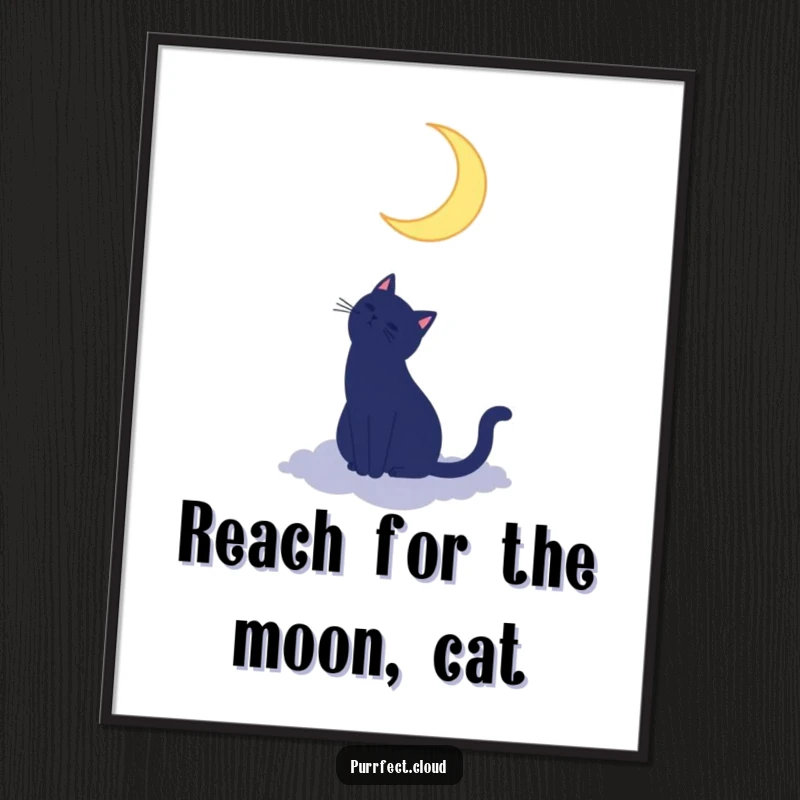 Free Printable Wall Art: A black cat silhouette sits on a cloud, gazing at a crescent moon.