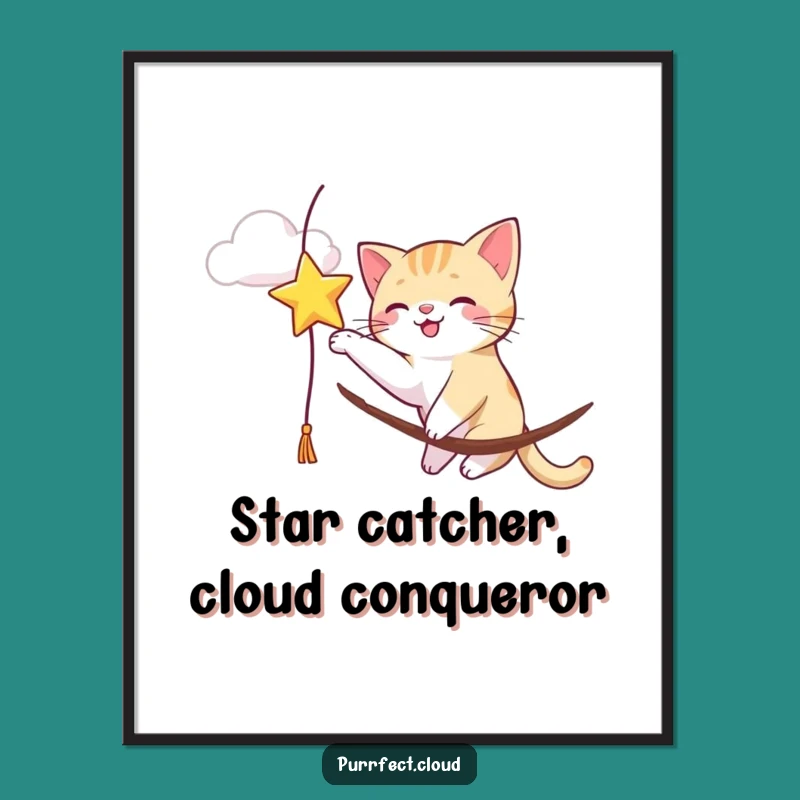 Playful Free Printable Wall Art: Star-Batting Cat Cloud - Quirky Downloadable Decor