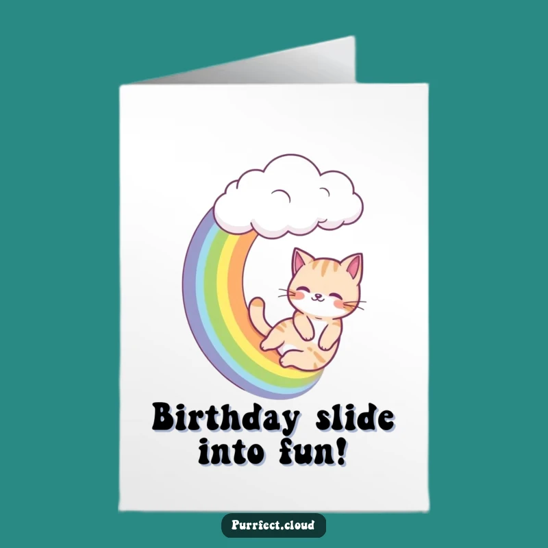 Free Printable Birthday Card: Rainbow Sliding Cat, Funny Downloadable Gift