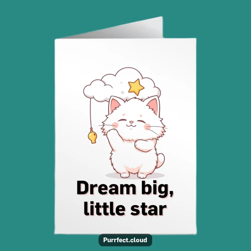 Free Printable Birthday Card: Fluffy Cat Star Chase, Funny Downloadable Gift
