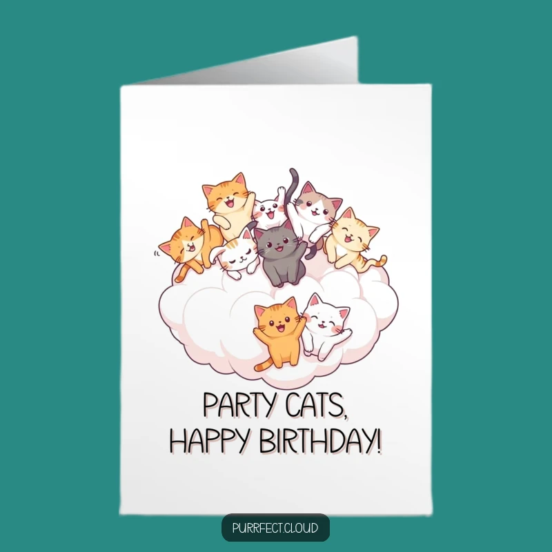 Free Printable Birthday Card: Cats Tumbling Cloud Funny Downloadable Gift