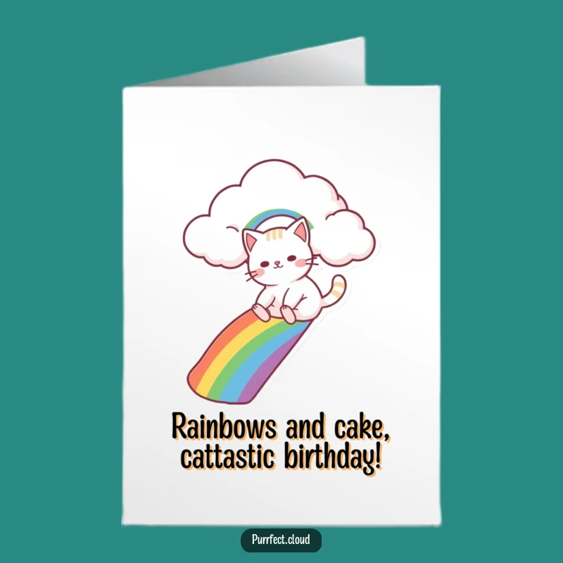 Free Printable Birthday Card: Funny Cat Rainbow Slide - Downloadable Humor Gift
