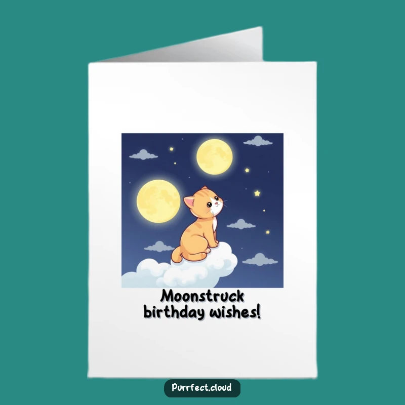 Free Printable Birthday Card: Moon Gazing Cat Cloud, Funny Downloadable Gift