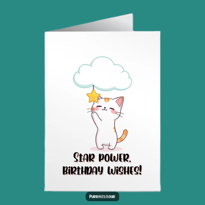 Free Printable Birthday Card: Playful Cat Star Chase, Funny Downloadable Gift