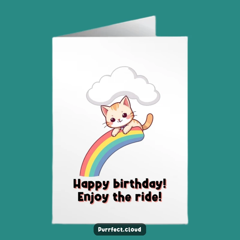 Free Printable Birthday Card: Rainbow Cat Slide - Funny Downloadable Gift