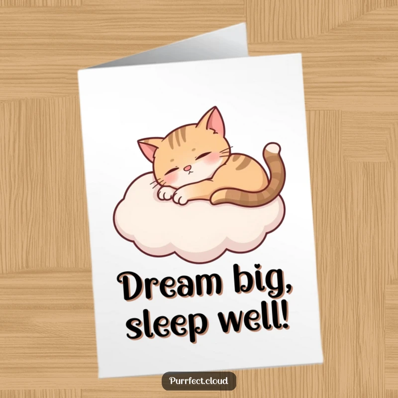 Funny Free Printable Birthday Card: A contented cat fast asleep while floating on a soft, fluffy cloud.