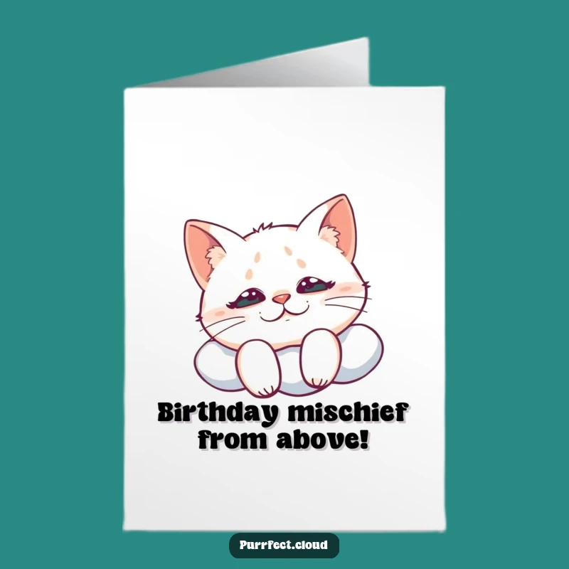 Free Printable Cat Birthday Card: Mischievous Cloud Kitty Funny Downloadable Gift