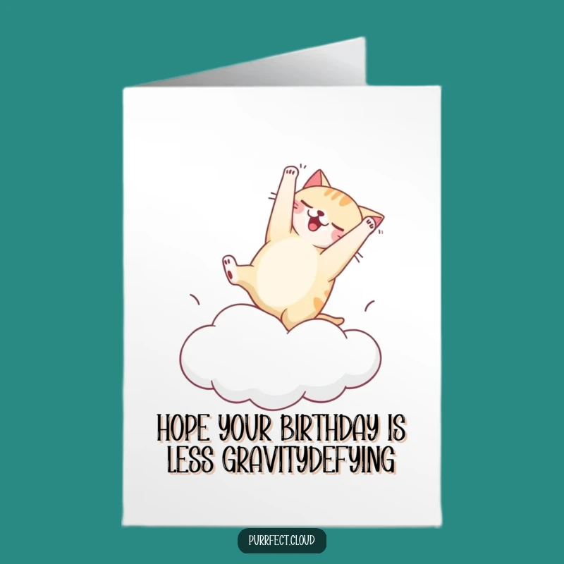 Free Printable Birthday Card: Clumsy Cat Acrobat, Funny Downloadable Gift Idea
