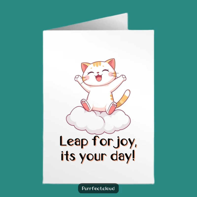 Free Printable Birthday Card: Jumping Cat Clouds! Funny Downloadable Gift!