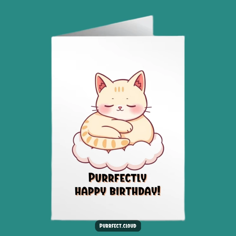 Free Printable Birthday Card: Content Cat on Cloud, Cozy Wishes!