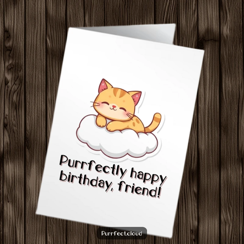 Funny free printable birthday card featuring a ginger cat character peacefully napping on a fluffy cloud.