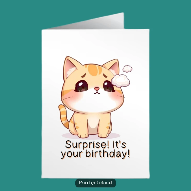 Free Printable Birthday Card: Surprised Cat Cloud Tickle Humor Downloadable Gift