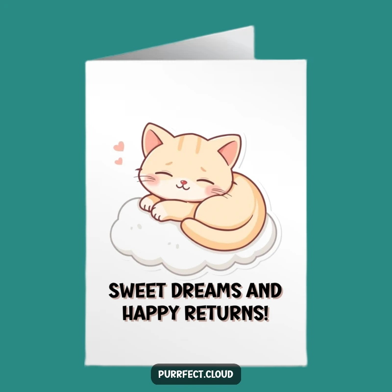 Free Printable Birthday Card: Cute Cat Dreamer, Hilarious Cloud Nap, Downloadable Gift