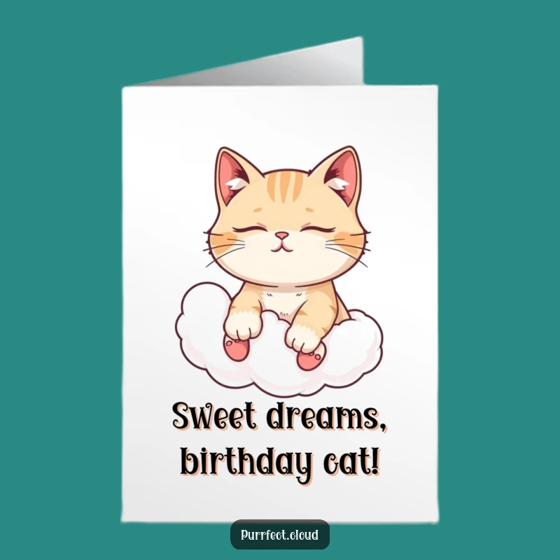 Free Printable Birthday Card: Peaceful Cat Cloud Ride Funny Downloadable Gift