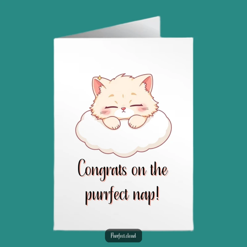Calm Free Printable Cat Card: Sleepy Cloud Congrats - DIY Downloadable Gift