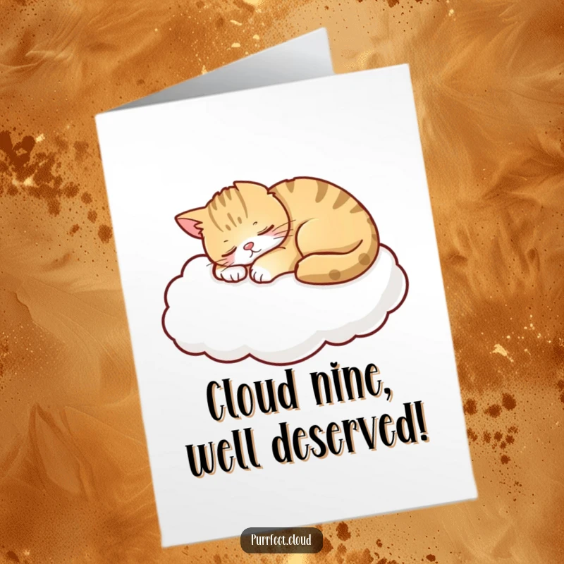 Funny Free Printable Congratulations Card: A cat peacefully napping on a luxurious, fluffy white cloud.