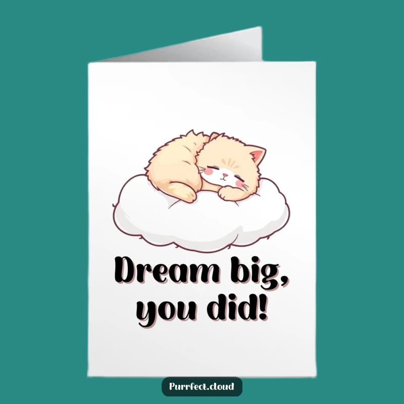 Free Printable Napping Cat Congrats Card: Peaceful Cloud Dreamy Downloadable Greeting