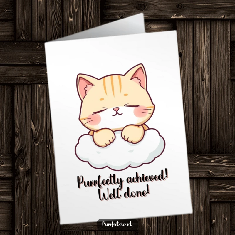 Funny Free Printable Congratulations Card: A blissful cat on a cloud looks ecstatic, celebrating a wonderful achievement with joy.
