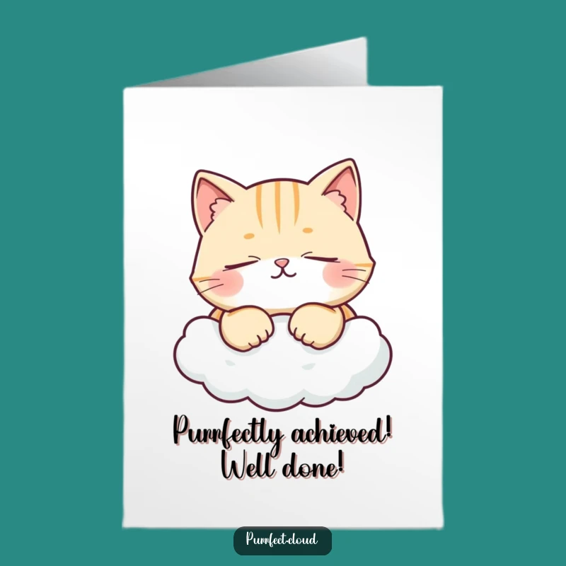 Free Printable Cat Card: Cloud Cat Celebrating Success - Your Funny Downloadable Gift
