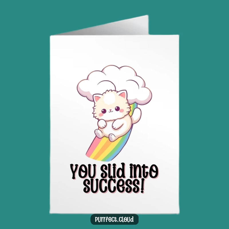 Free Printable Cat Card: Rainbow Slide Congratulations - DIY Downloadable Gift