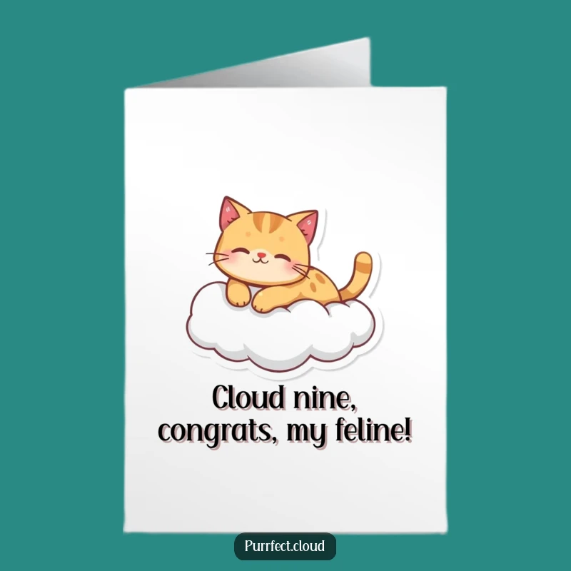 Free Printable Congrats Card: Ginger Cat Cloud Bliss Downloadable