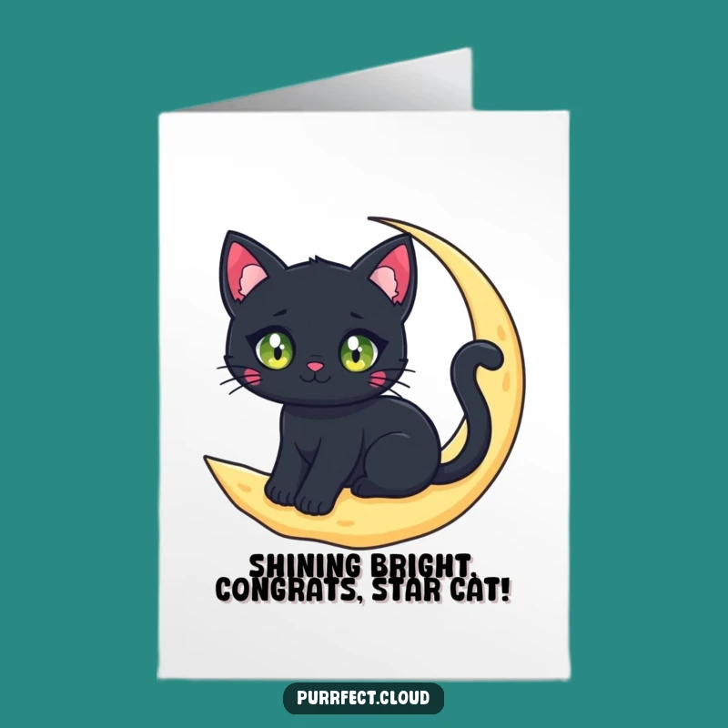 Free Printable Congrats Card: Moon Cat Star Power Downloadable