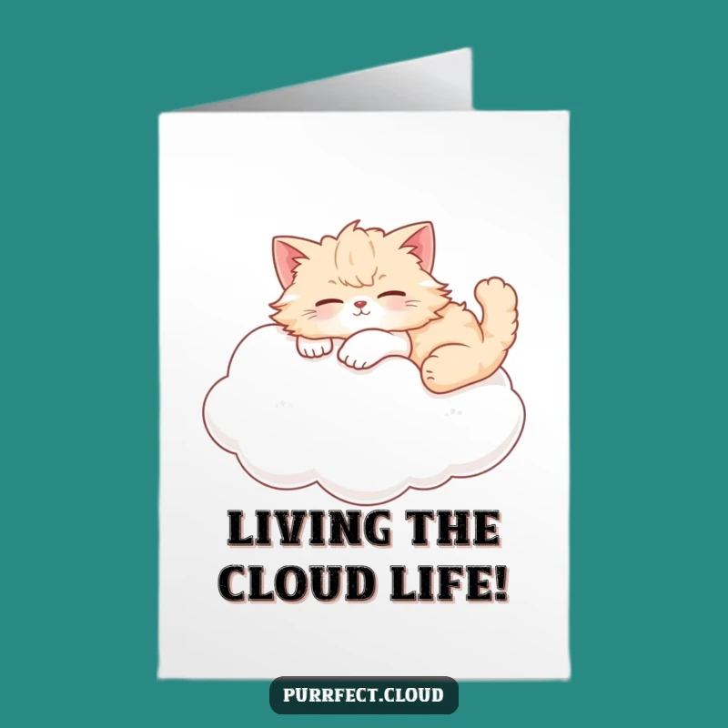Free Printable Congrats Card: Peaceful Cat Cloud, Relaxed Funny Downloadable Gift