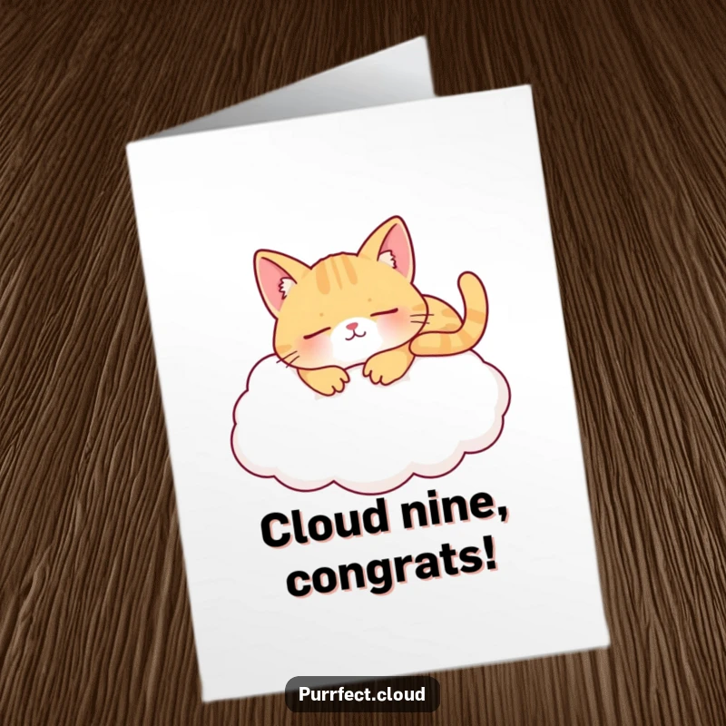Funny Free Printable Congratulations Card showing a cat napping contently on a cloud, symbolizing relaxation.