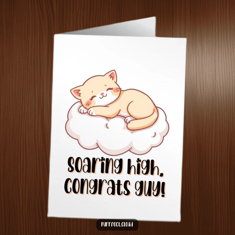 Funny Free Printable Congrats Card: A lazy cat stretches blissfully on a soft, cloud-like pillow, perfect for celebrating wins.