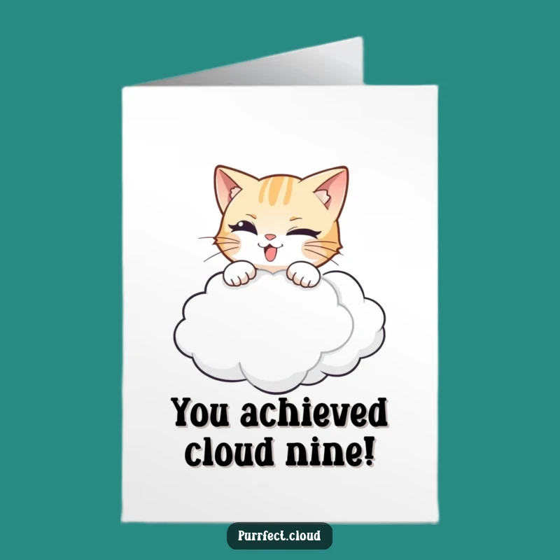 Free Printable Congrats Card: Mischievous Cat Pouncing Cloud, Funny Downloadable Gift