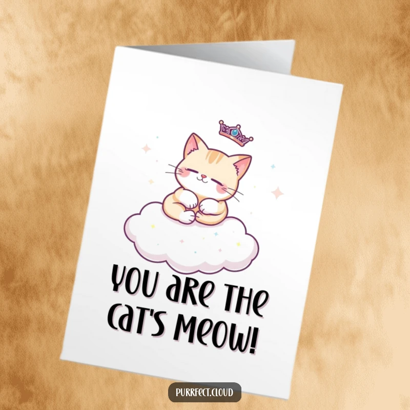 Free Printable Congratulations Card: A cat sits regally on a sparkly cloud.