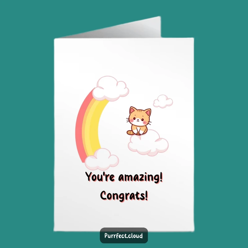 Free Printable Congrats Card: Cat's Rainbow Ride to Victory!
