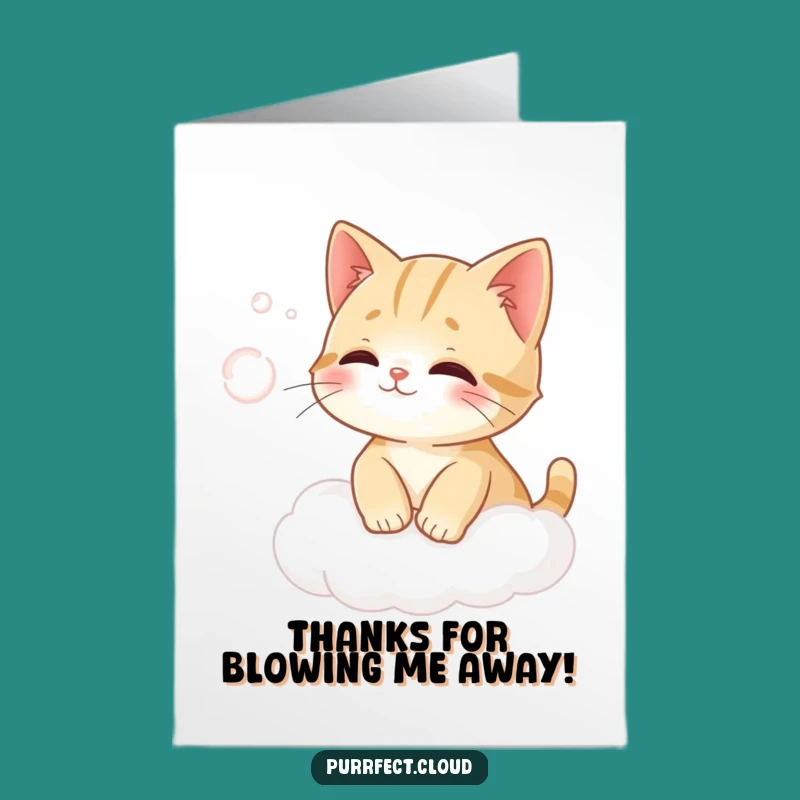 Free Printable Thank You Card: Cat Chasing Wind on Cloud, Gentle Gratitude!