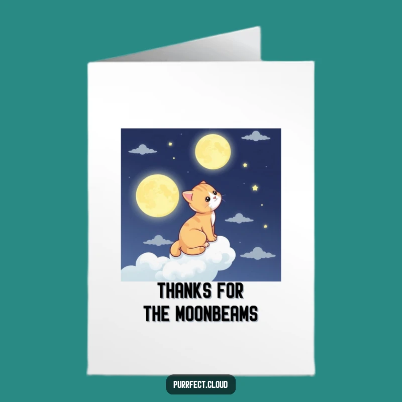 Free Printable Thank You Card: Moon Gazing Cat Cloud, Funny Downloadable Gift