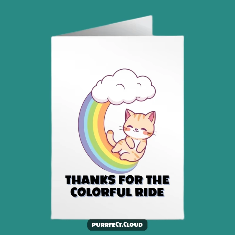 Free Printable Thank You Card: Rainbow Sliding Cat, Funny Downloadable Gift