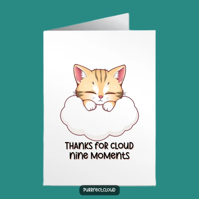 Free Printable Thank You Card: Sleepy Cat on Cloud Funny Downloadable Gift