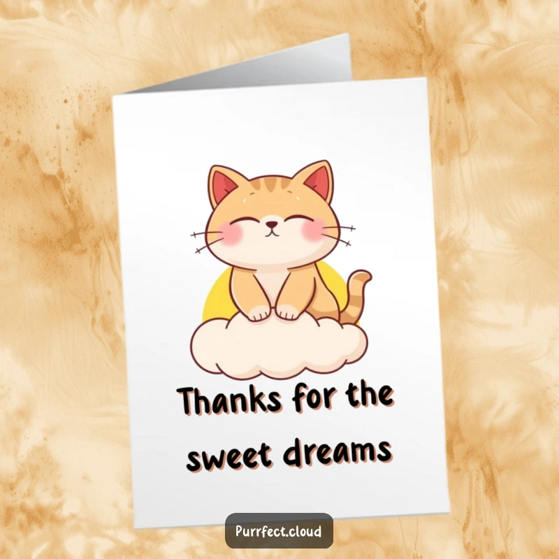 Funny Free Printable Thank You Card: A peacefully sleeping cat rests on a gorgeous sunset cloud, a humorous and downloadable art piece.
