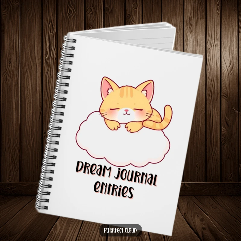 Funny napping cat cloud notebook with a content cat sleeping on a cloud, ideal for note-taking and peaceful journaling.