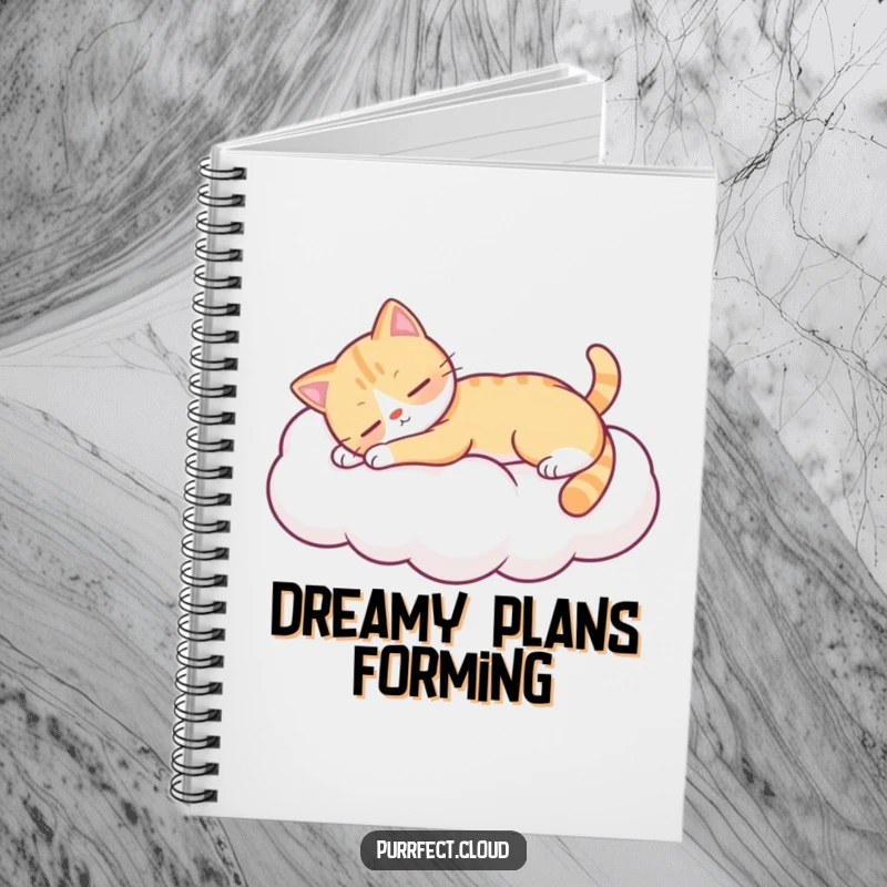 Funny cat stretching on a cloud, lined notebook, perfect funny gift for journaling cat lovers.
