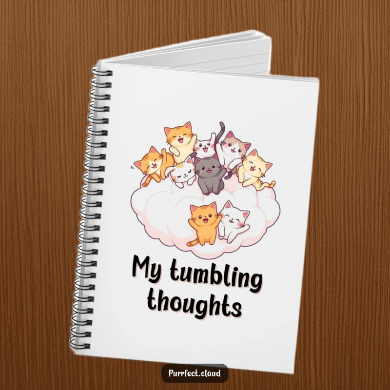 Funny Cat Tumble Notebook: Cats joyfully tumbling on a cloud, perfect for jotting notes with playful humor. A funny gift.