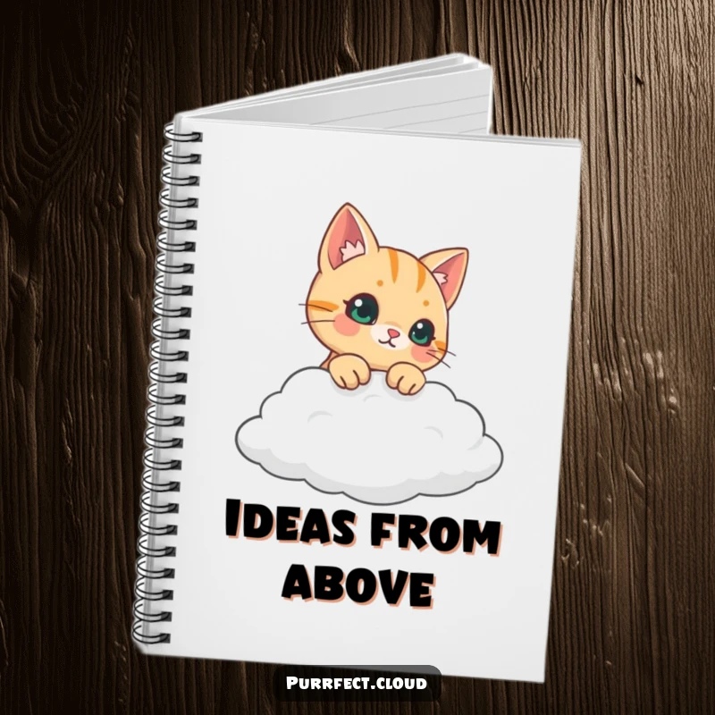 Funny curious cat peeking over a cloud, lined notebook, perfect funny gift for journaling cat fans.