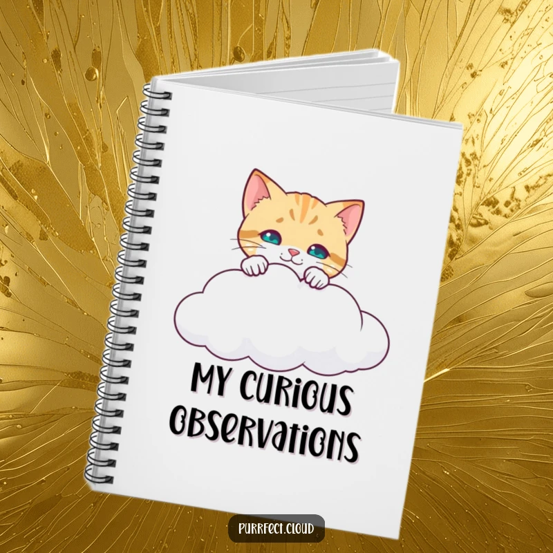 Funny Curious Cat Notebook: A cat peering over a cloud's edge, looking down inquisitively, perfect for jotting notes with humor. A funny gift.