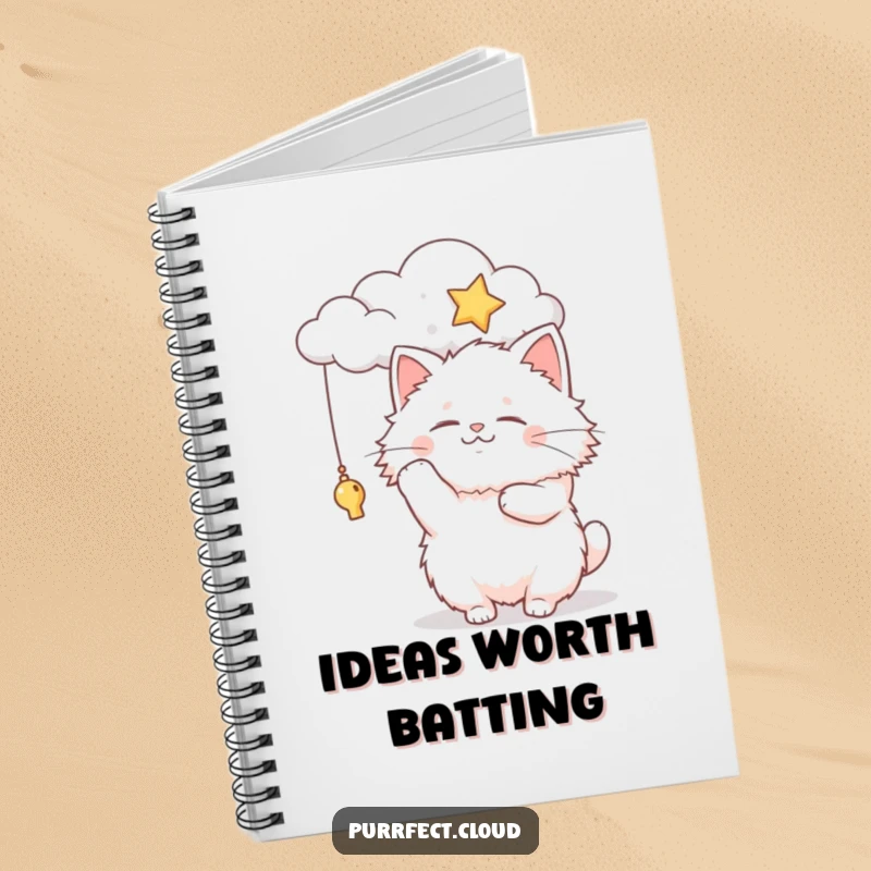 Funny fluffy cat character batting at a star from a cloud, this notebook is ideal for capturing creative thoughts and dreams.