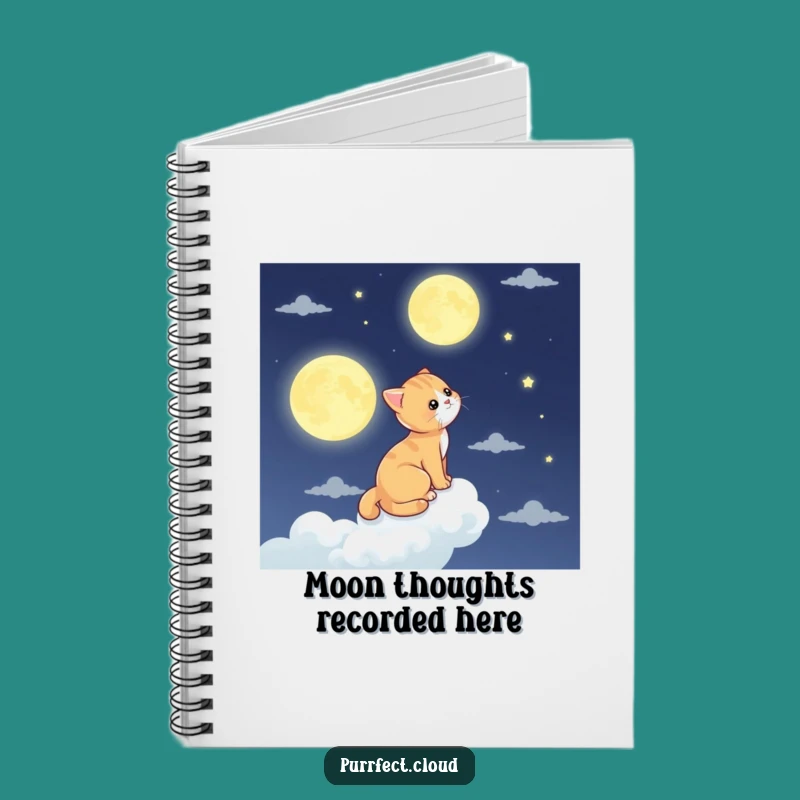 Funny Moon Gazing Cat Cloud Notebook - Journal Your Cosmic Thoughts
