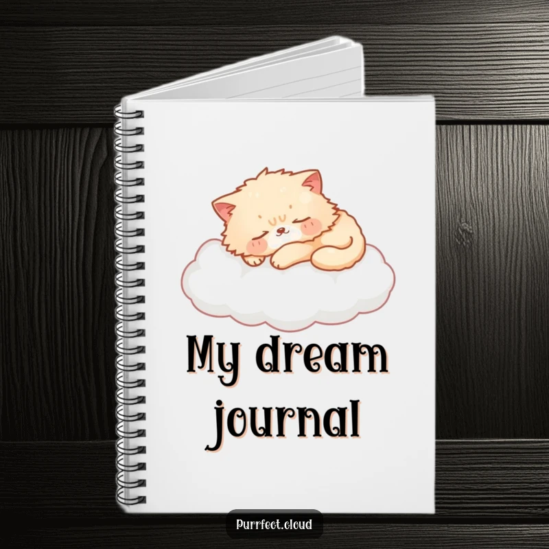 Funny cat notebook featuring a cat sleeping on a cloud, perfect for journaling dreams, a whimsical and funny gift.