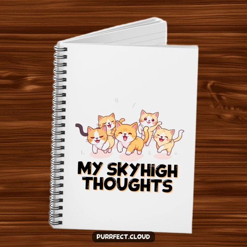 Funny Cat Notebook: A playful design of cats chasing each other across a cloudy sky, perfect for jotting down notes with a touch of humor.