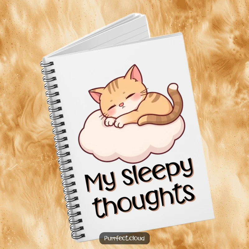 Funny curious cat peering over a cloud with wide eyes, a creative notebook for adventurers.