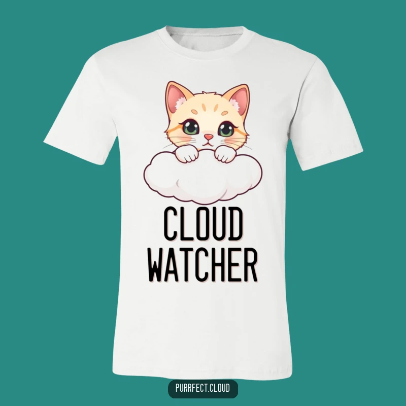Funny Curious Cloud Cat T-Shirt - Whimsical Feline Tee for Humor Lovers