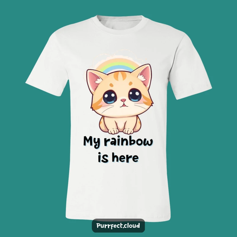 Funny Awestruck Cat Rainbow T-Shirt: Wide-Eyed Wonder, Magical & Cozy Gift